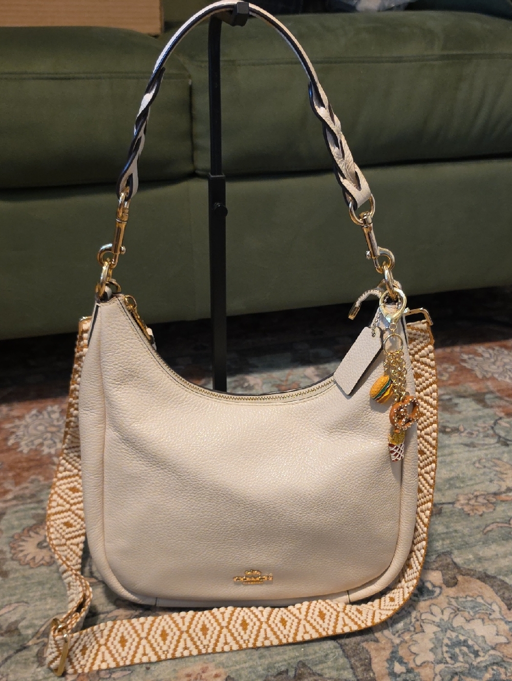 Coach Jules Hobo Women's Cream Leather Shoulder Bag with Woven Strap